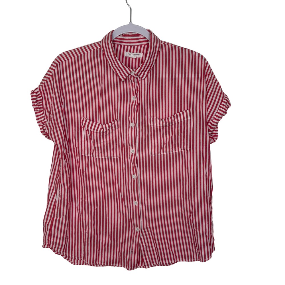 Beachlunchlounge L Red White Stripe S/S Button Down Shirt Coastal Relaxed Preppy
